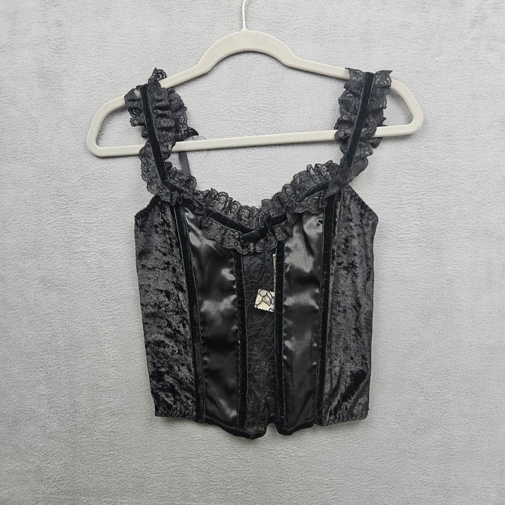 Victorias Secret Gold Label Vintage Black Velvet Lace Corset Top Small 32 Witchy